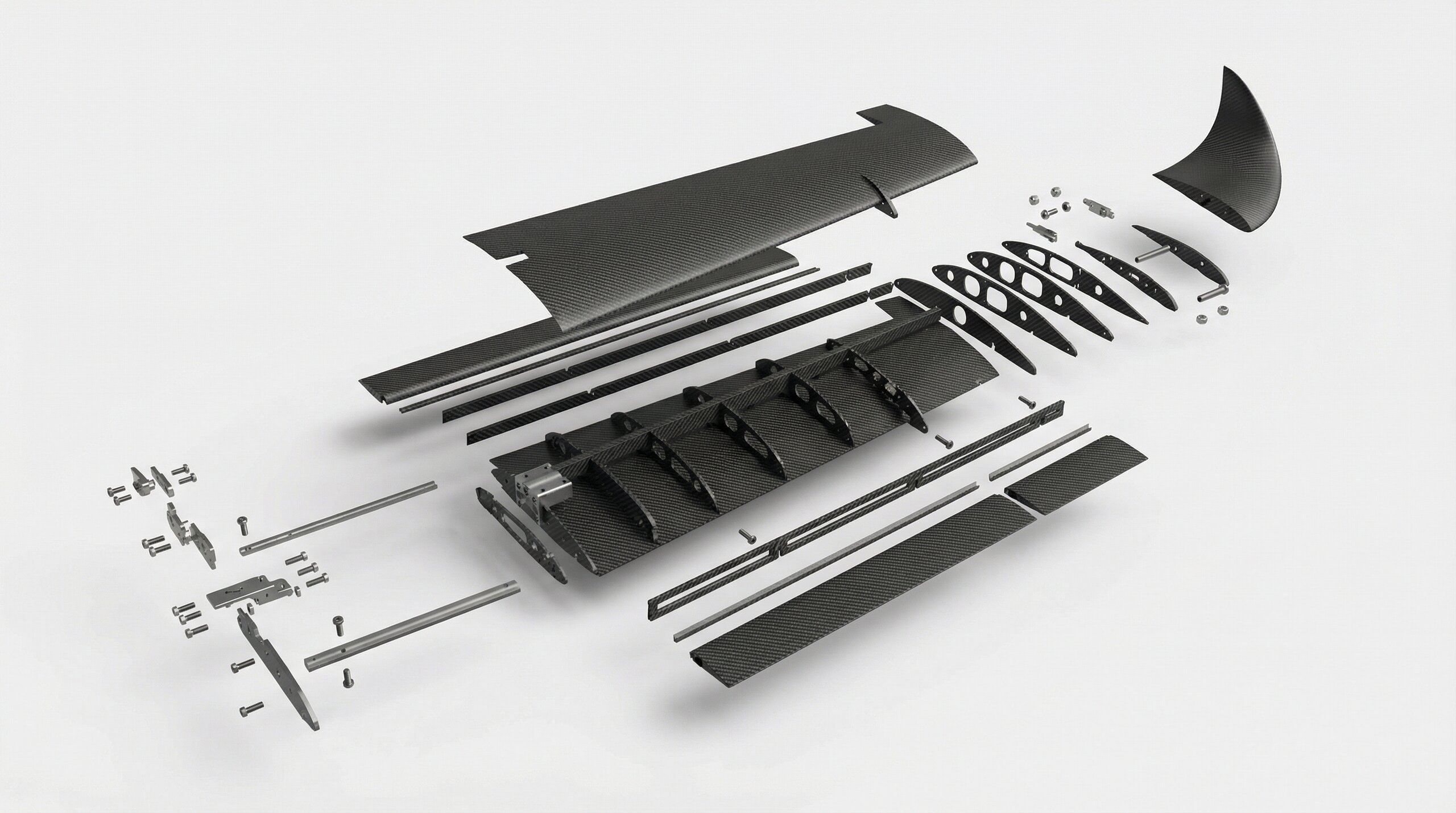 Conventional drone wing - 27 individual components